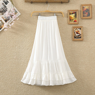 雪纺半身裙女夏小个子中长款设计感小众荷叶边裙子高腰a字蛋糕裙