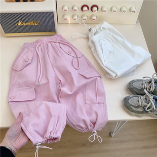 女童工装卫裤2023秋季新款中小童洋派宽松直筒束脚百搭休闲裤子潮