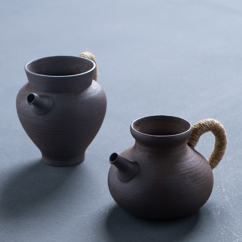 日式麻绳公道杯无釉茶海陶瓷茶具均杯粗陶茶水分U离器执壶分茶器