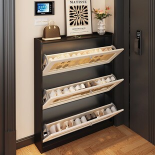柜奶油风门后收纳柜家用室内大容量 柜门口玄关柜换鞋 客厅斜放式 鞋