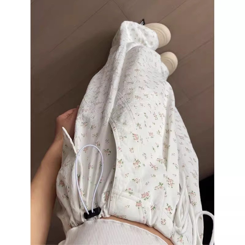 300斤大码女装美式碎花工装裤女夏季新款胖mm设计感阔腿休闲裤子