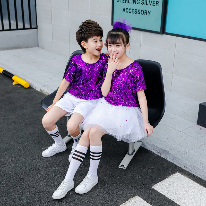 六一儿童舞蹈演出服啦啦队表演服男女童啦啦操幼儿园亮片蓬蓬纱裙