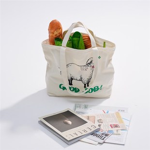 手提包两用 单肩 偶得复古手绘印花彩色帆布包 大容量廓形托特