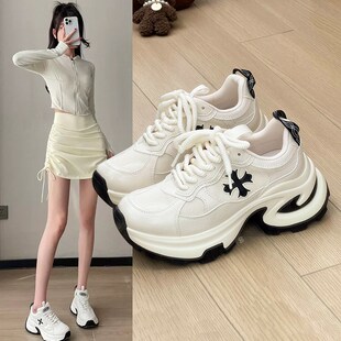 小个子百搭增高软底休闲运动鞋 新款 女 女2025春季 厚底十字花老爹鞋