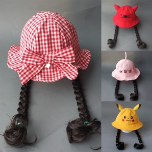 宝宝帽子春秋季3-6-12个月婴儿盆帽2女童遮阳帽薄款1岁女孩假发帽