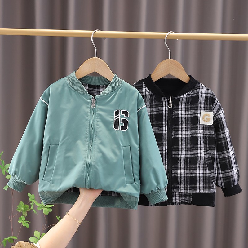 男童双面穿外套春秋款儿童洋气衣服休闲棒球服春装宝宝小童上衣潮