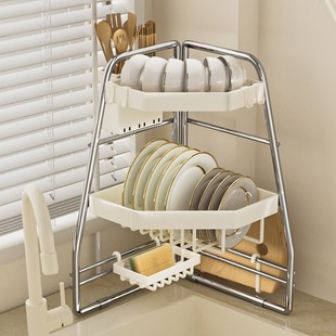 厨房水槽转角置物架碗盘收纳架多功能洗碗架水池上放碗碟架沥水架