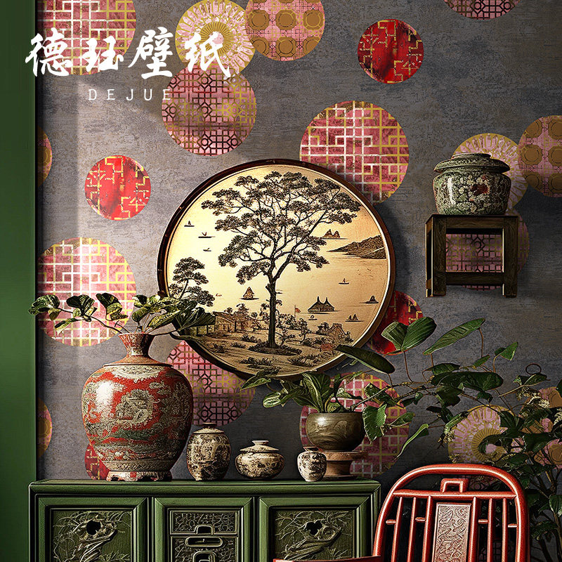 中式墙纸洒金国潮壁纸无纺布卧室z电视背景墙茶室加厚非自粘2025