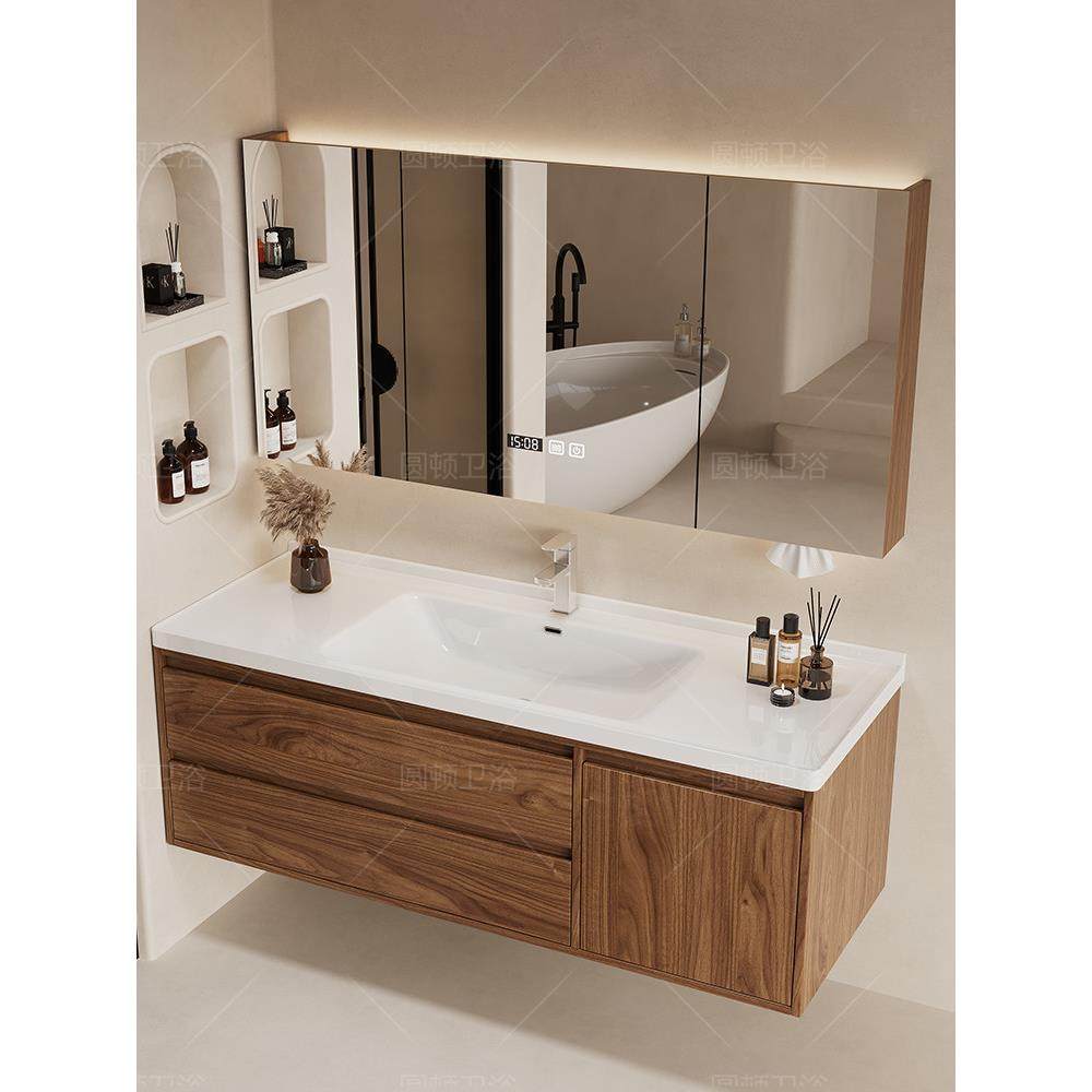 黑胡桃木色陶瓷一体盆浴室柜卫生间洗脸盆洗漱台洗手池柜组合,家装主材,浴室柜组合,淘宝优惠券,粉丝福利购,淘宝优惠卷