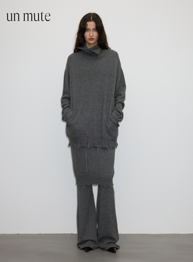 UN MUTE25FW 100高原牦牛绒破坏边设计宽松廓型侧开高领针织毛衣