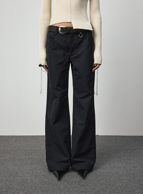 UN MUTE25SS 绵羊毛桑蚕丝混纺两侧金属拉链设计低腰微喇休闲裤