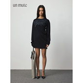 Tee 长袖 MUTE25 桑蚕丝绵羊毛混纺字母印花堆褶收腰设计中长款