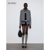 MUTE25FW 撞边下摆抽绳贴袋设计双开拉链立领绒感廓形卫衣