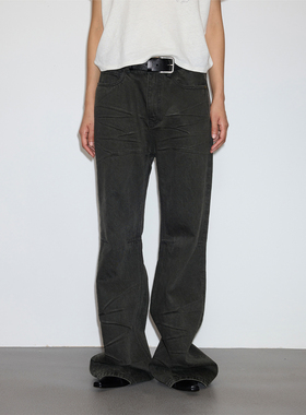 UN MUTE25FW 全棉立体猫须V型腰头侧拉链设计微喇牛仔裤