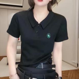 t恤女夏季 Polo领套头刺绣薄款 短袖 新款 上衣时尚 百搭遮肚显瘦小衫