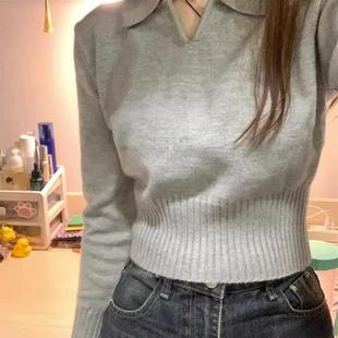 温柔风软糯奶系小个子打底衫 毛衣内搭显瘦上衣潮 女大码 灰色针织衫