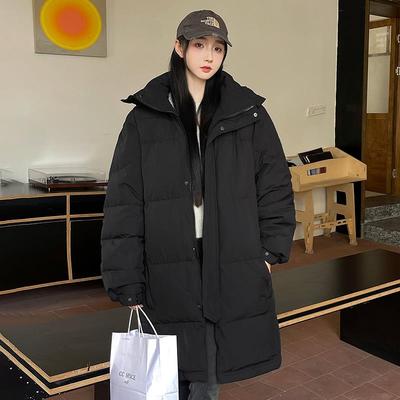 韩系黑色羽绒服女中长款过膝加厚冬季90白鸭绒韩版宽松中戏外套女
