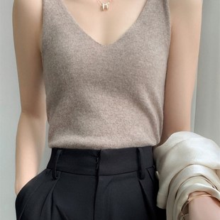 修身100纯羊毛吊带V领百搭小背心女内搭针织打底衫秋冬羊绒短毛衣