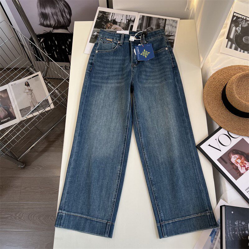 本期B入~!四面弹高腰九分牛仔裤女2025春款宽松显瘦阔腿直筒裤