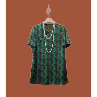 重磅香云纱气质菱形格提花复古改良版气质短袖短款旗袍连衣裙夏