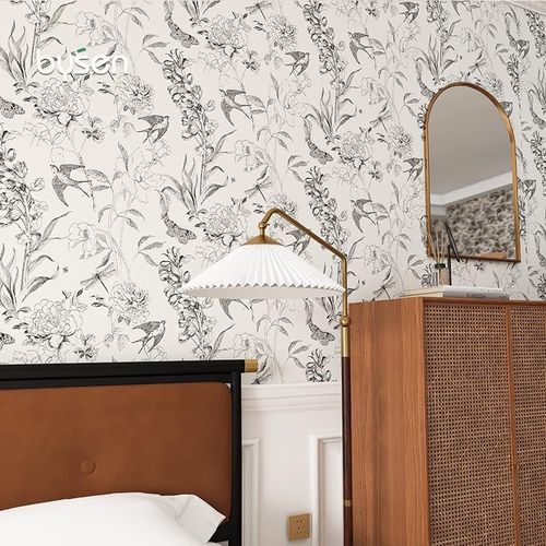 定制壁画轻奢法式卧室背景墙壁纸高级感燕子M沙发墙布美式素描壁