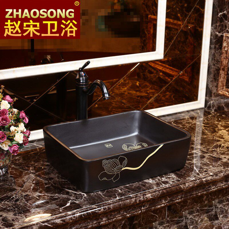 赵宋中式复古大号方形台上盆卫生间洗手盆美式洗脸盆阳台户外水池