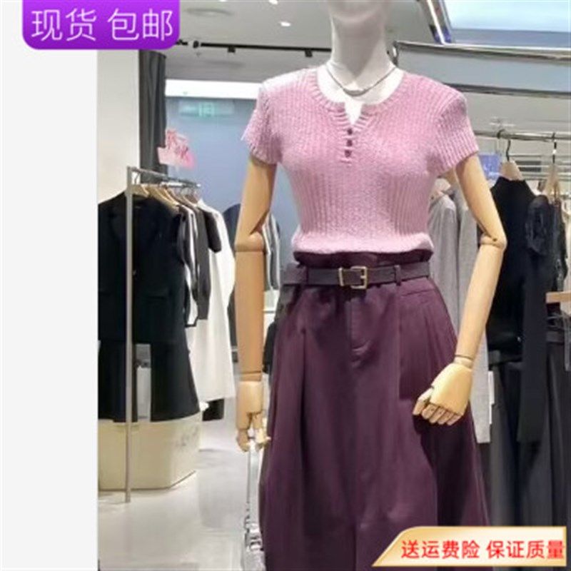 小清新女装2025夏季新品针织衫文艺V领打底衫淑女小衫短袖上衣