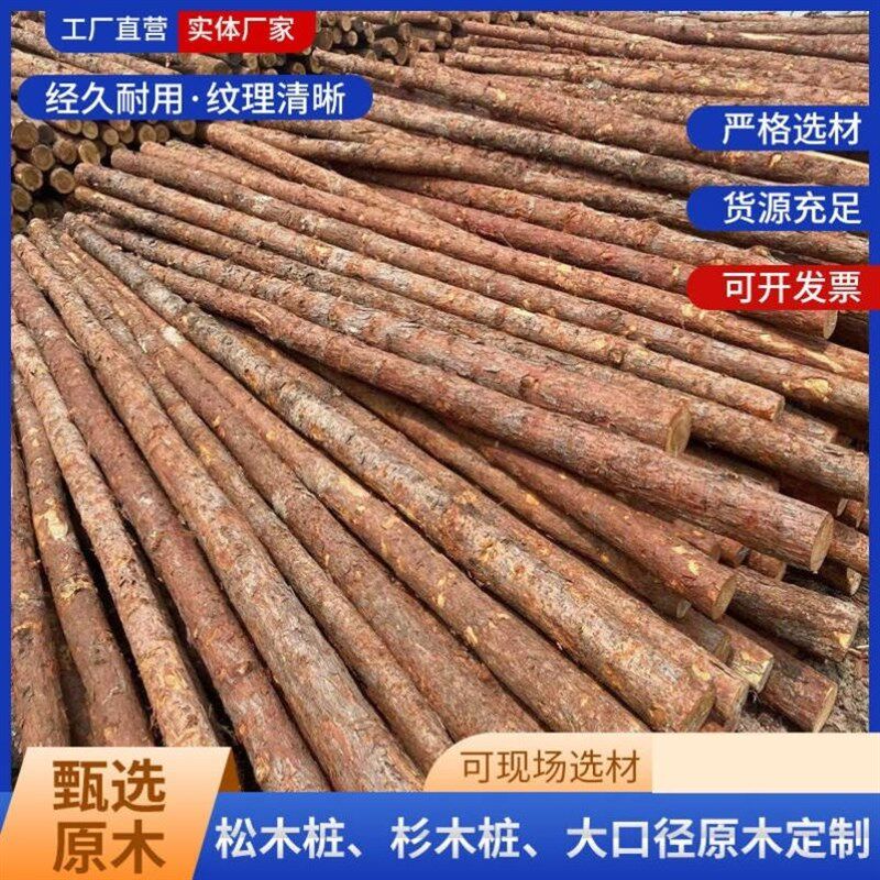 松木桩河道护坡民房基础加固打桩木水利工程防汛杉木桩围栏圆木桩