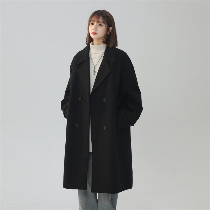 秋冬新款风衣男中长款宽松休闲情侣毛呢大衣女外套英伦风大码潮牌