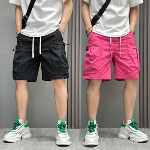 多巴胺粉色沙滩裤 户外多口袋速干工装 宽松休闲五分裤 男夏季 子 短裤