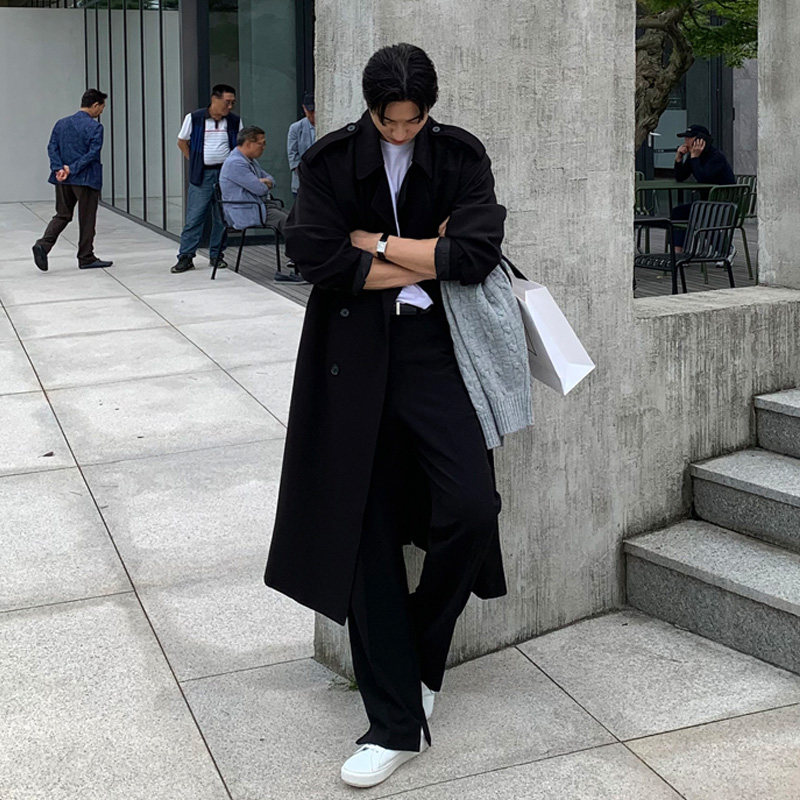 秋季新款英伦风风衣男长款过膝双排扣垂感设计感帅气外套男士上衣