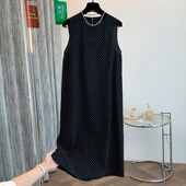 细波点背心亚麻连衣裙长裙子圆领中长款 裙子背心裙薄款 过膝折扣