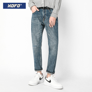 九分牛仔裤夏季薄款男士复古美式复古休闲直筒宽松小脚赤耳裤子潮