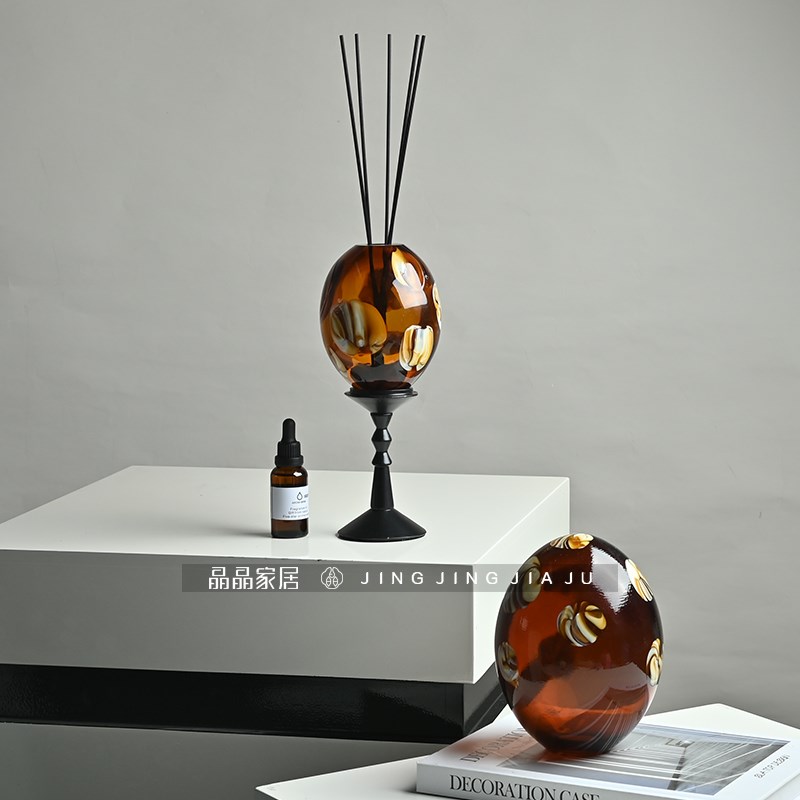 诧寂极简蛋形玻璃手工香薰小摆件样板间民宿客房书柜桌面软装饰品