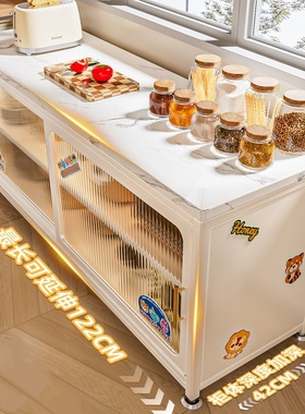 厨房置物架岩板落地多层储功能靠墙一体收纳餐边切菜工作台橱柜子