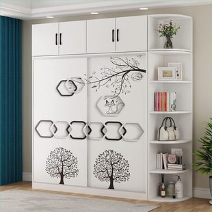 家用门移滑 柜子卧室现代简约家具大衣橱推拉门纯实木衣柜简易组装