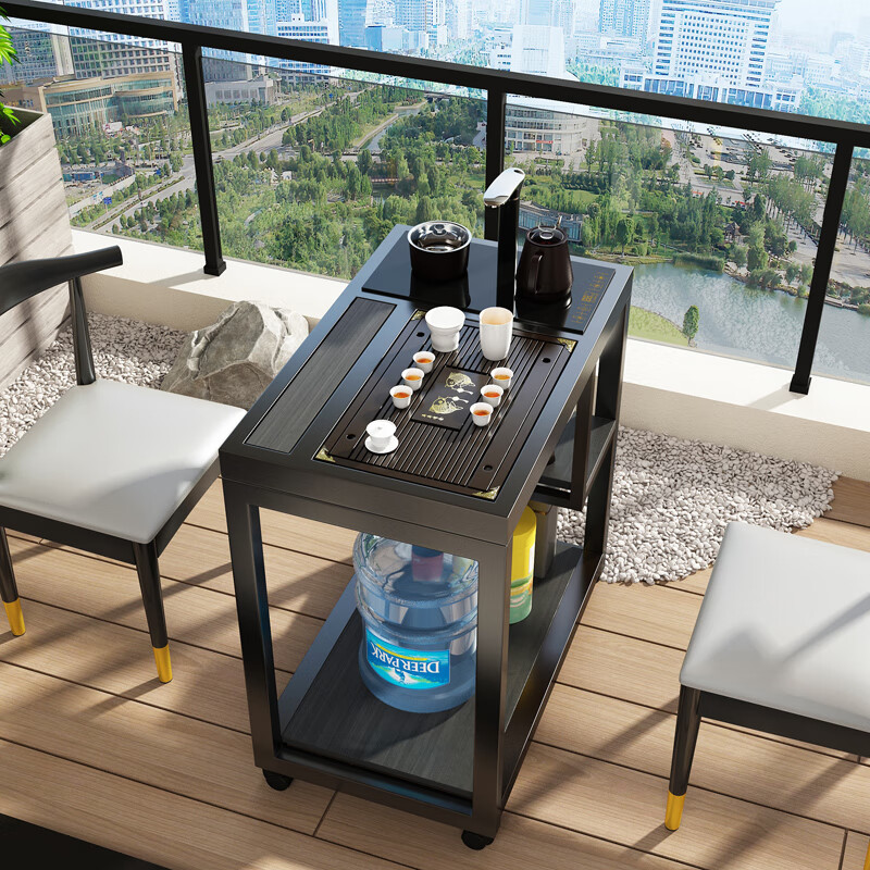移动茶桌家用小茶台钢木茶车茶几茶具套装自动烧水壶一体茶水柜