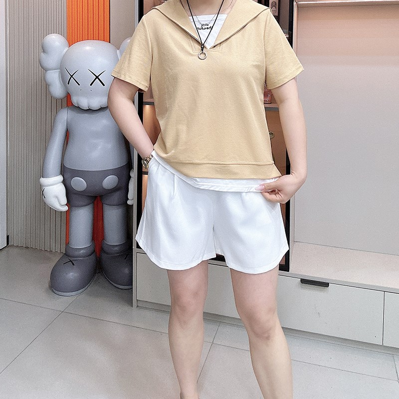 2024大码西装短裤女胖mm新款显C瘦宽松高腰松紧气质A字休闲阔腿裤