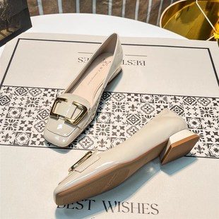 通勤职业工作低跟方头单嚡复古漆皮单嚡女 日常通勤 NAI T推荐