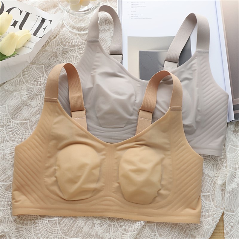 加宽超薄冰丝果冻条大胸显小收副乳文胸罩无钢圈防走光无痕女内衣