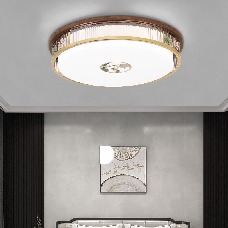 中式吸顶灯铜加木卧室灯餐厅风扇灯中国风护眼书房灯长方形客厅灯