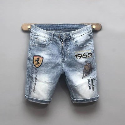 夏季薄款牛仔短裤男潮牌修身弹力刺绣五分裤韩版潮流百搭休闲中裤