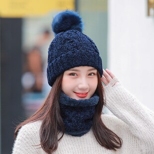 创意保暖毛线帽女士户外防寒针织帽冬季户外帽子围脖两件套