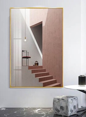 视觉空间延伸感客厅建筑装饰画莫兰迪色轻L奢玄关现代简约走廊挂