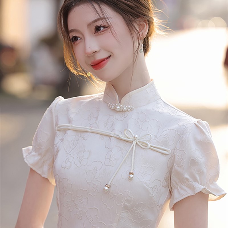 旗袍小个子2024新款年轻款气质少女复古短款O素雅日常改良连衣裙