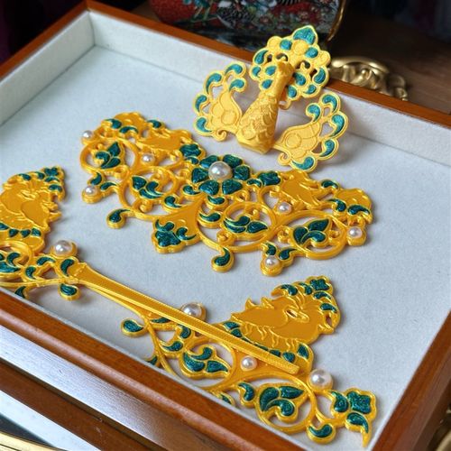 时春居汉服配饰头饰发饰3d打印唐《多色凤鸟》