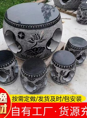 青石石雕石桌石凳公园庭院纳凉石亭休闲下棋青石摆件浮.雕镂空雕