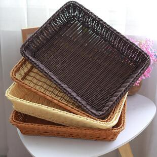 散装展示蓝仿藤篮冷风柜框t藤编水果篮塑料托盘长方形竹筐大中小