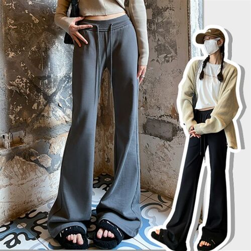 美式微喇叭休闲裤女加绒2024新款秋冬季弹力拖地裤显X瘦瑜伽运动