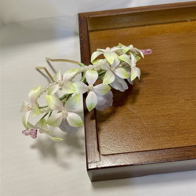 绒花清新绿色发饰超仙绣球发夹U钗女侧边旗袍头饰古风明制汉服